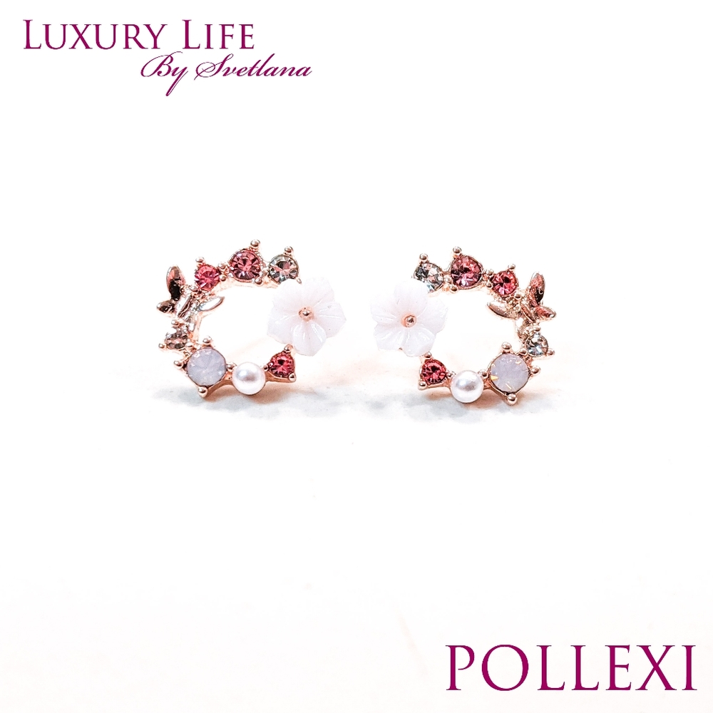 Rose Quartz & Pearl Hibiscus Butterfly Earrings - Picture 8 of 8